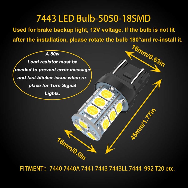 GIVEDOUA 7443 LED Brake Bulbs 7440 Brake Lights T20 992 7441 7444 7443 LED Bulbs Super Bright 18SMD 5050 Chips Used for Brake Lights, Backup Reverse Lights, Tail Lights, Pack of 10pcs - Image 2